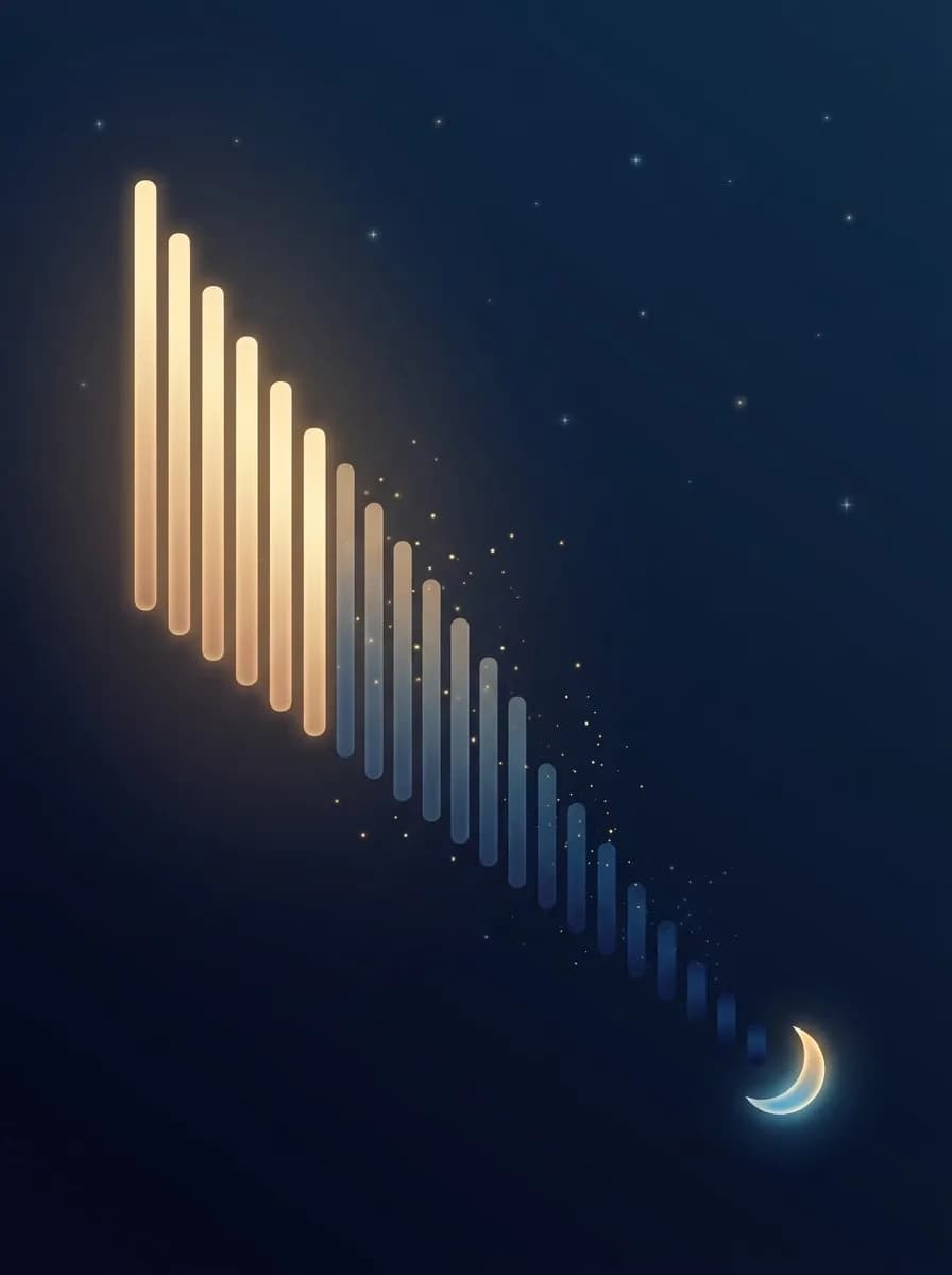 Volume bars fading into a crescent moon